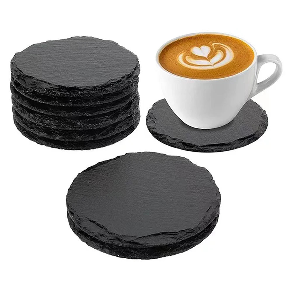 Black Round Drink Coasters Set of 10, Rustic Coasters for Coffee Table, Kitchen and Bar