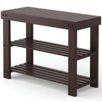 Bamboo Shoe Bench with 3 Tiers, 27-Inch Entryway Shoe Rack with Seat for Hallway and Bedroom, Natural or Brown