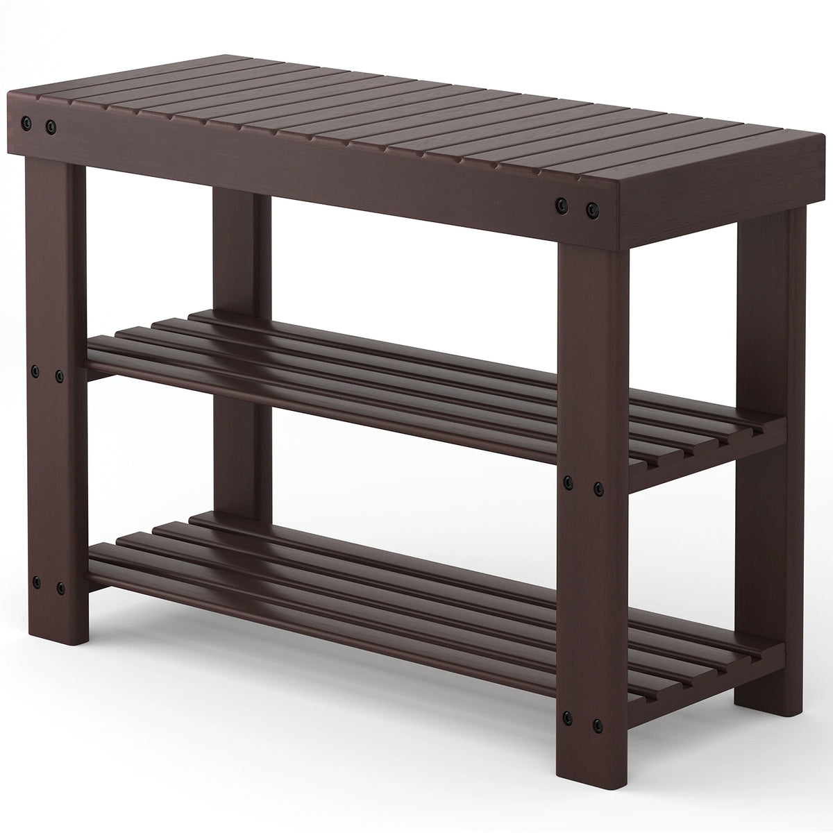 Bamboo Shoe Bench with 3 Tiers, 27-Inch Entryway Shoe Rack with Seat for Hallway and Bedroom, Natural or Brown