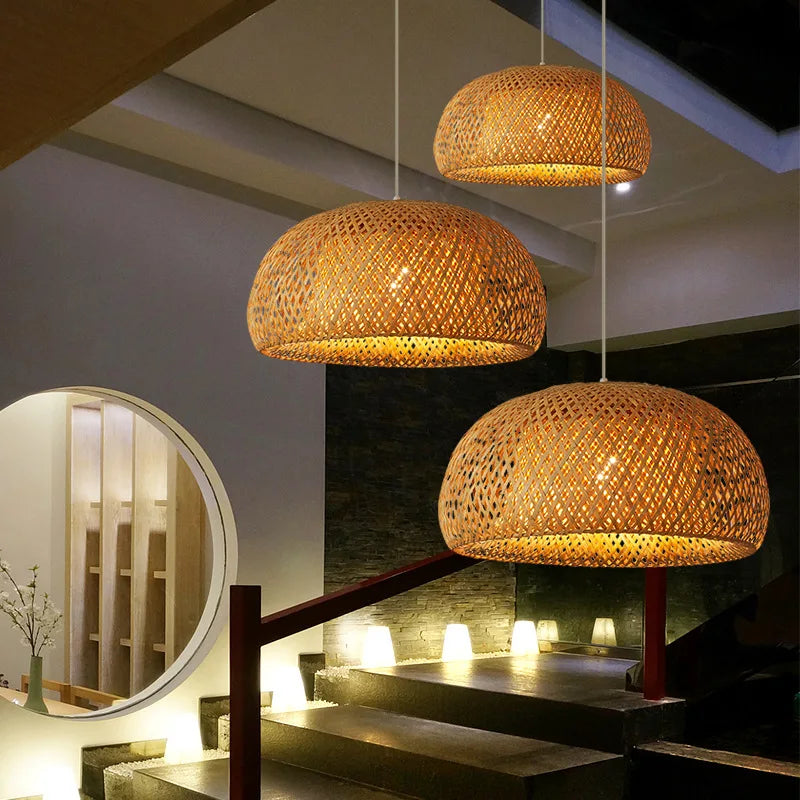 Hand-Woven Bamboo Pendant Light, product photo 2