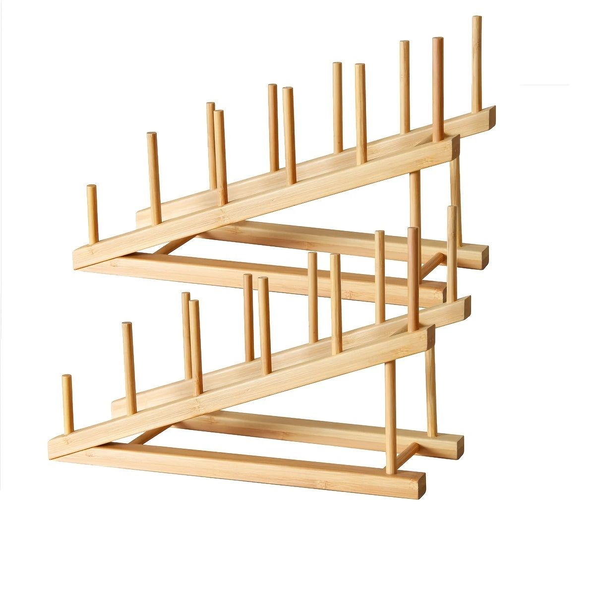Bamboo Dish Drying Rack, Plate Rack for Plates, Lids, Cutting Boards and Books, Single or Set of 2