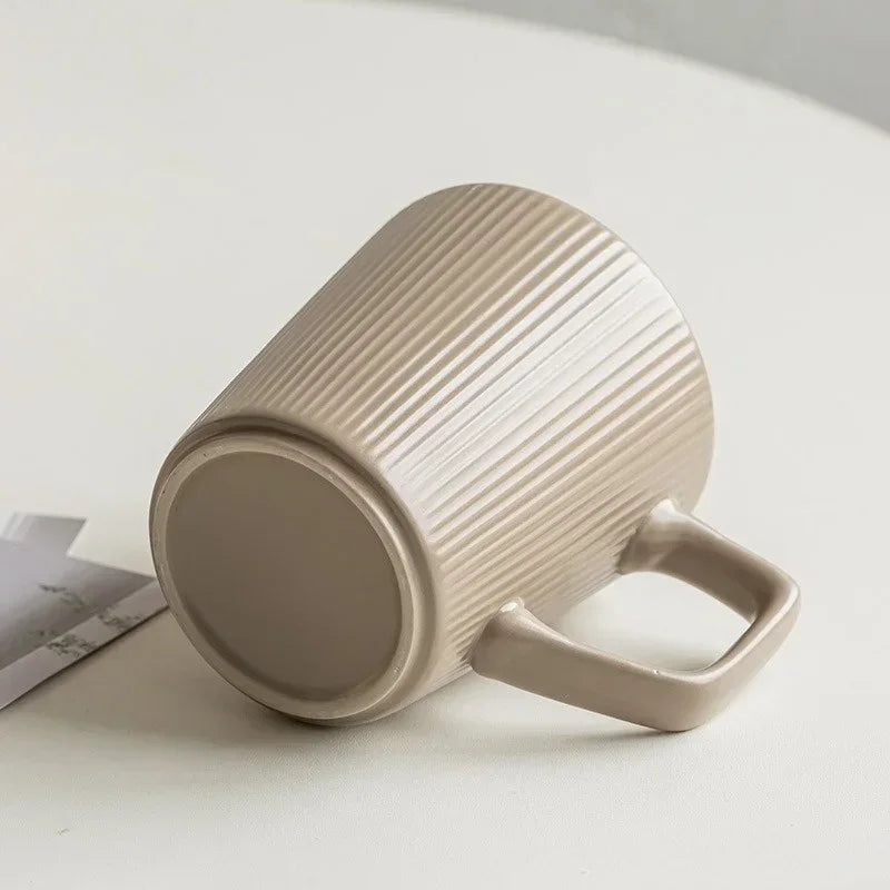 Matte Ceramic Mug with Relief Texture, 500 ml Nordic Coffee and Milk Mug, White or Brown