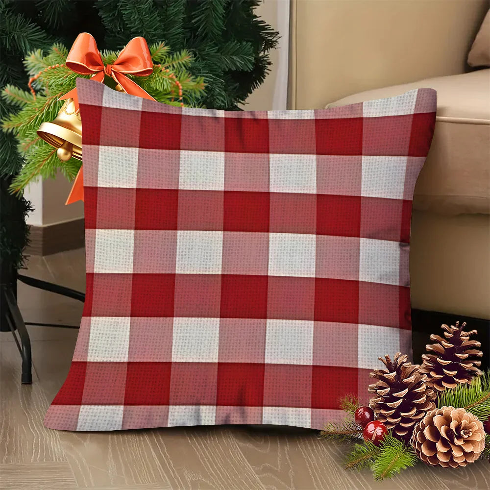 Red and White Christmas Pillow Cover, Buffalo Check, Gingham, Stripe or Solid Red Throw Pillow Case for Sofa and Bed