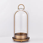 Metal Candle Holder with Glass Dome, Pillar Candle Hurricane for Table and Mantel, Gold or Black, Small or Large