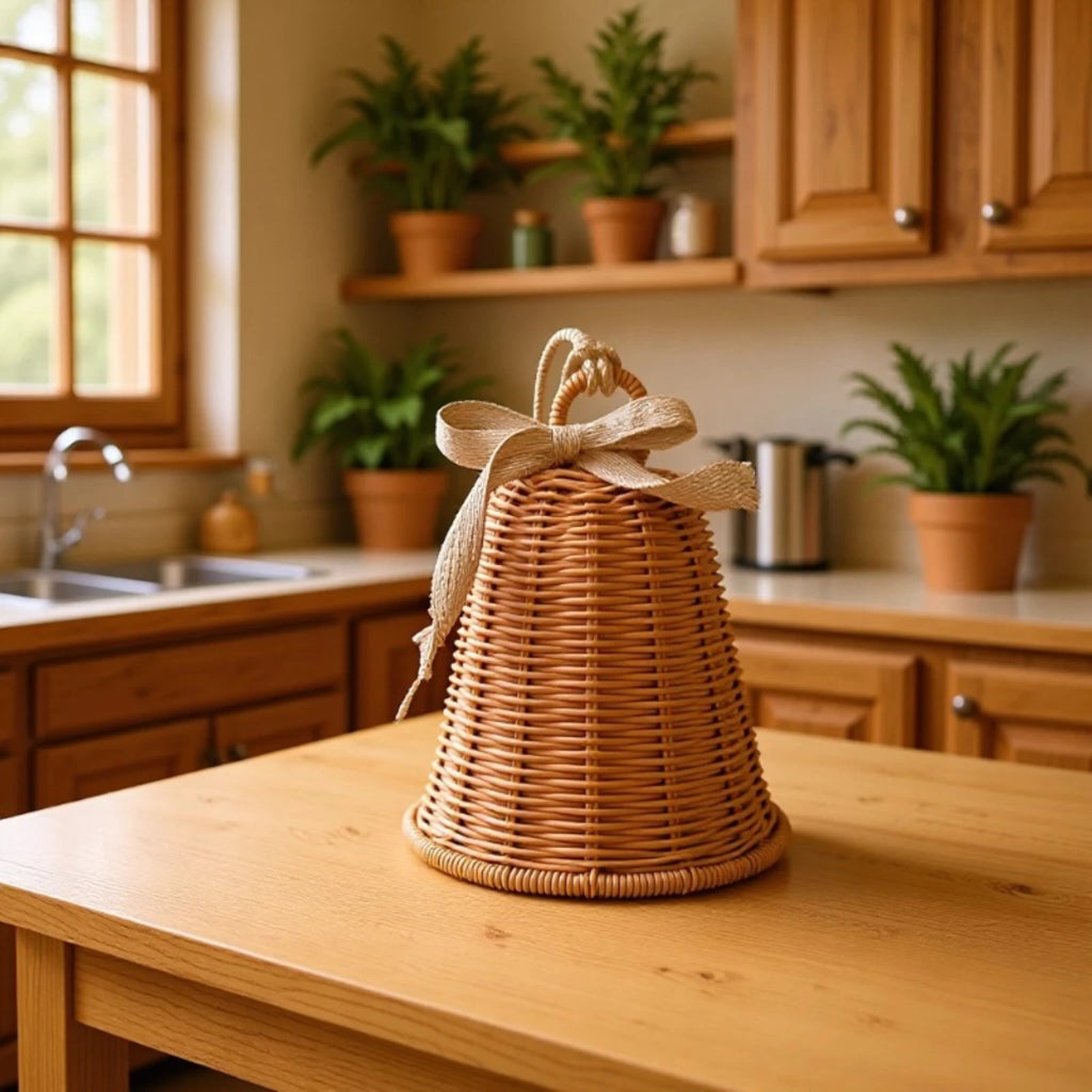 Woven Rattan-Look Christmas Bell, Hanging Ornament for Door, Wall and Christmas Tree, Small or Large