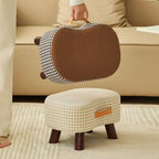Small Upholstered Footstool, Low Stool for Sofa, Entryway and Bedroom, Ivory, Chocolate Brown, Grey Houndstooth or Coral
