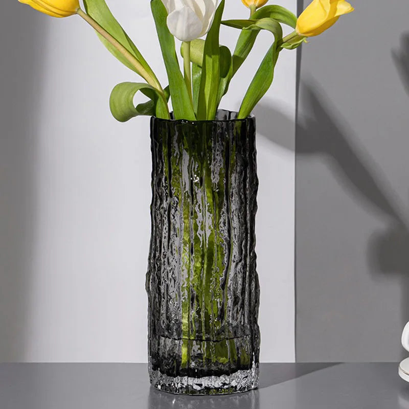 Glacier Glass Vase, Textured Flower Vase for Roses and Fresh Bouquets, Clear or Black