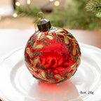 Decorated Glass Christmas Ball, 8 cm Christmas Tree Ornament, Red and Gold, Cream and Gold, Gold Lattice or White and Green