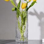 Glacier Glass Vase, Textured Flower Vase for Roses and Fresh Bouquets, Clear or Black