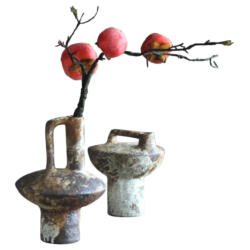 Rustic Ceramic Vase, Rough Pottery Vase for Dried Flowers, Shelf and Mantel, Wide or Tall