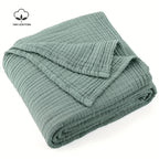 Cotton Muslin Throw Blanket, 6-Layer Lightweight Breathable Throw for Sofa and Bed, Sage Green, White or Blue, Three Sizes
