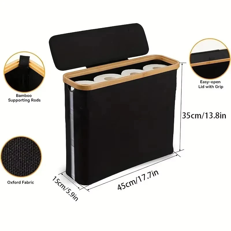 Toilet Paper Storage Basket with Lid, Holds 12 Rolls, Bathroom Storage Bin, Grey or Black