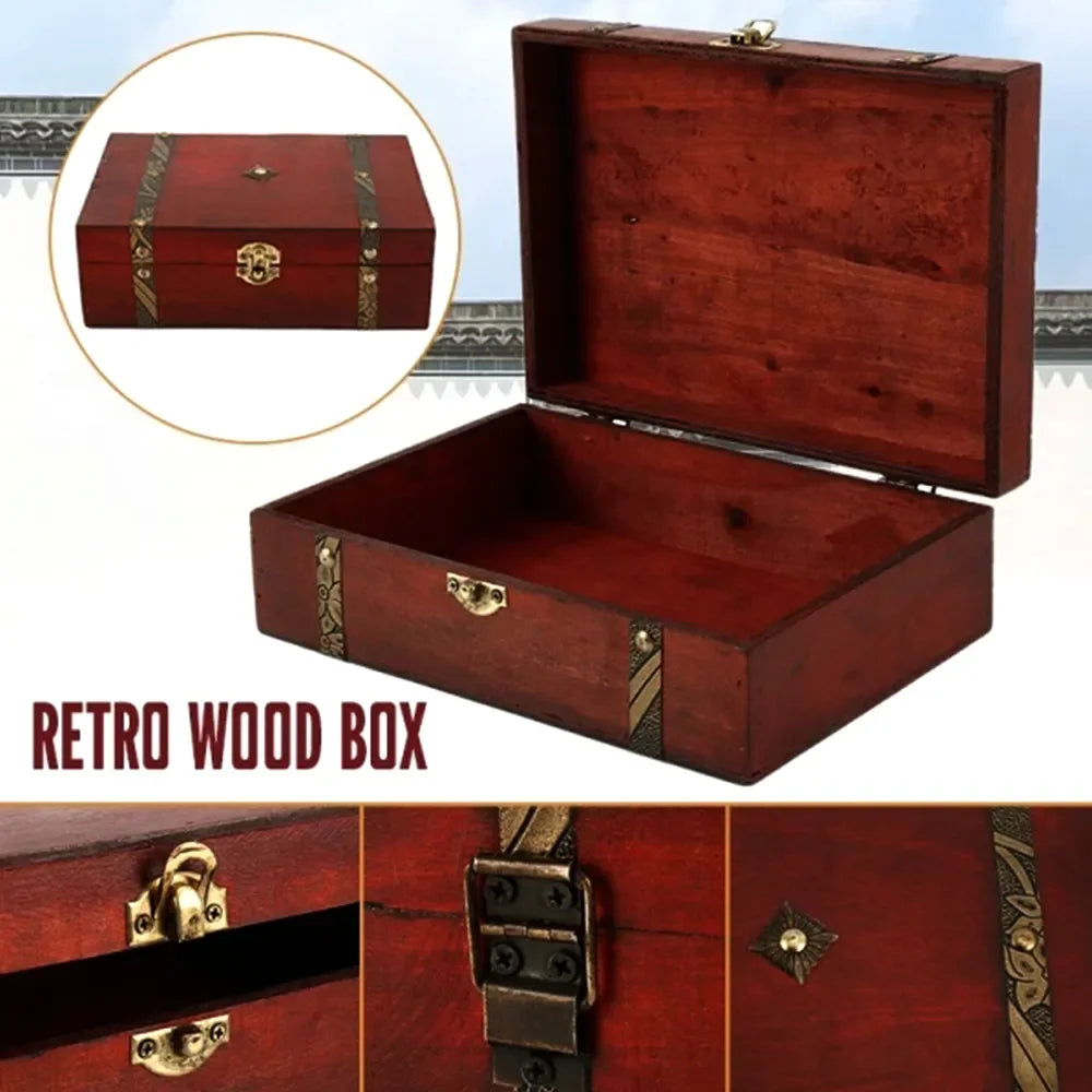 Vintage Wooden Storage Box with Lid and Latch, Keepsake Box for Jewelry, Letters and Small Items