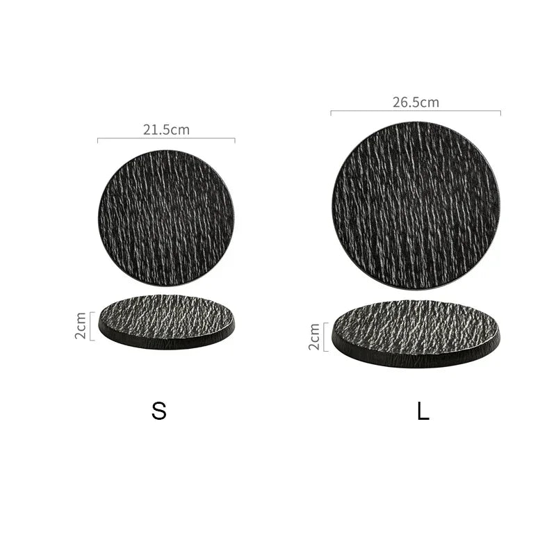 Stone Grain Ceramic Dinner Plate, Rustic Stoneware-Look Serving Plate for Steak, Pasta and Salad, Black or White, Two Sizes