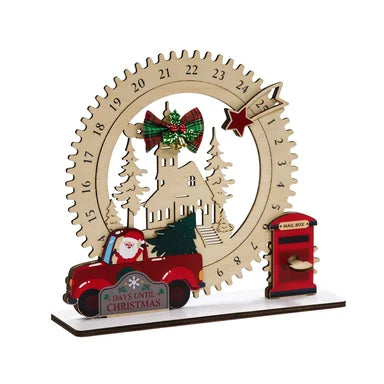 Wooden advent calendar with Santa truck