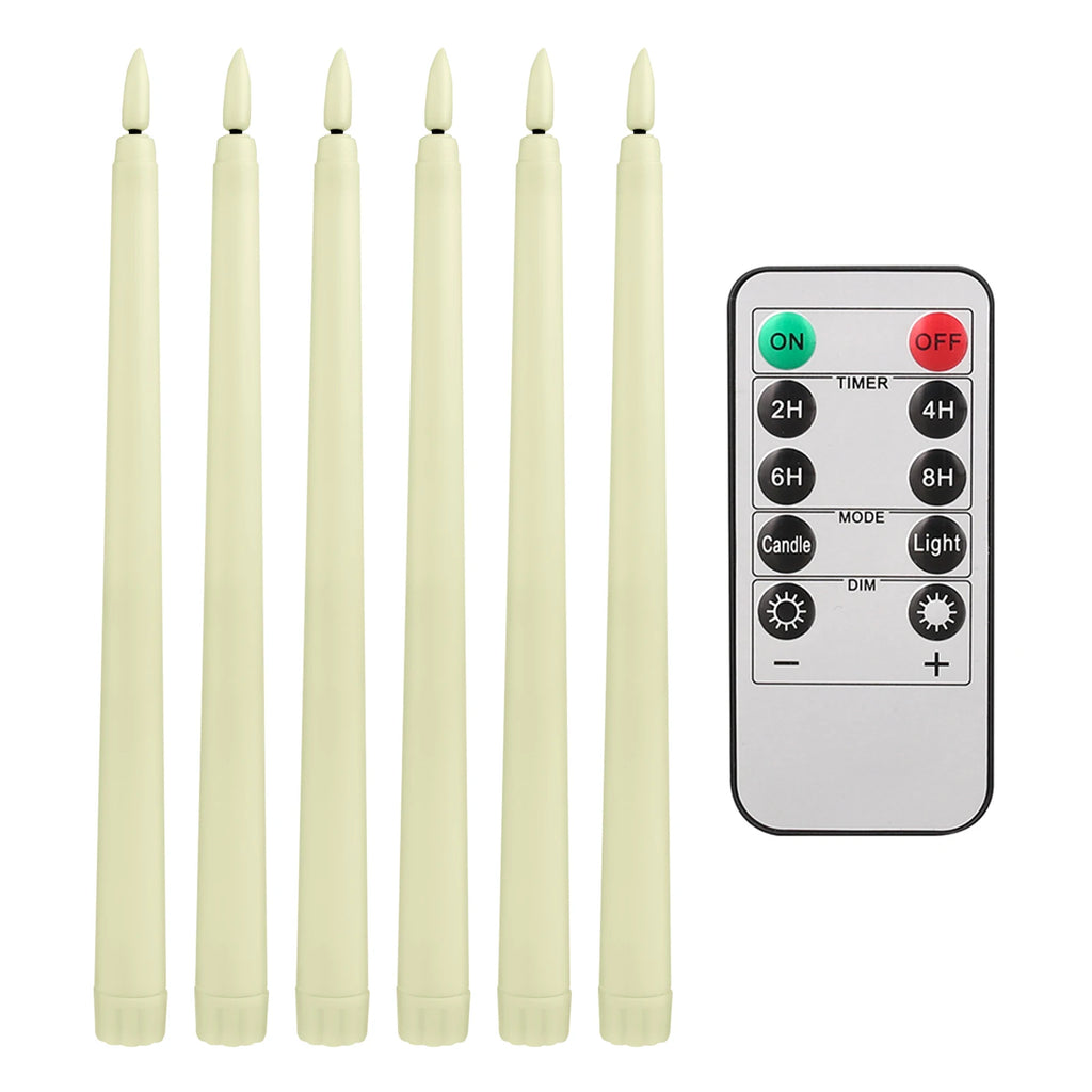 Flameless LED Taper Candles with Remote, Flickering Battery Candlesticks for Christmas Table and Mantel, White or Ivory, Set of 6 or 12