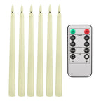 Flameless LED Taper Candles with Remote, Flickering Battery Candlesticks for Christmas Table and Mantel, White or Ivory, Set of 6 or 12