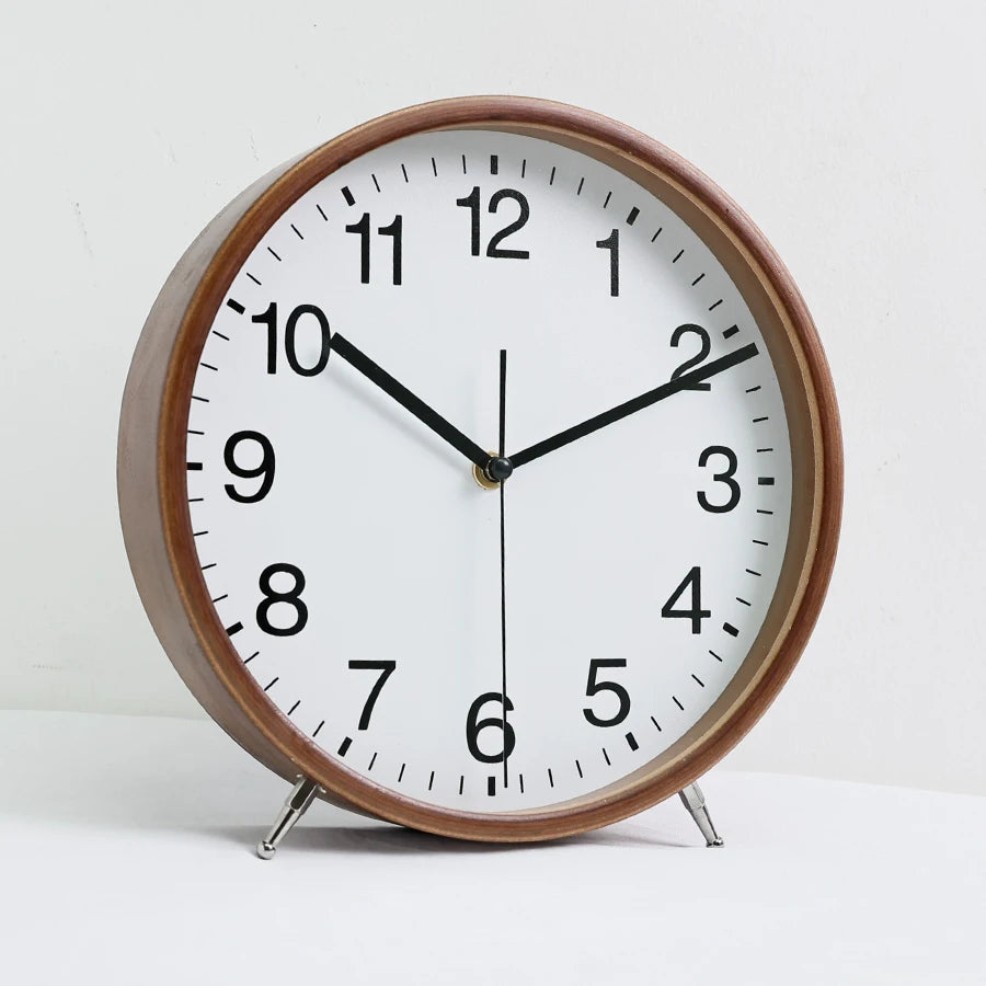 Wooden Table Clock, Silent Desk and Shelf Clock for Living Room and Bedroom, Four Styles