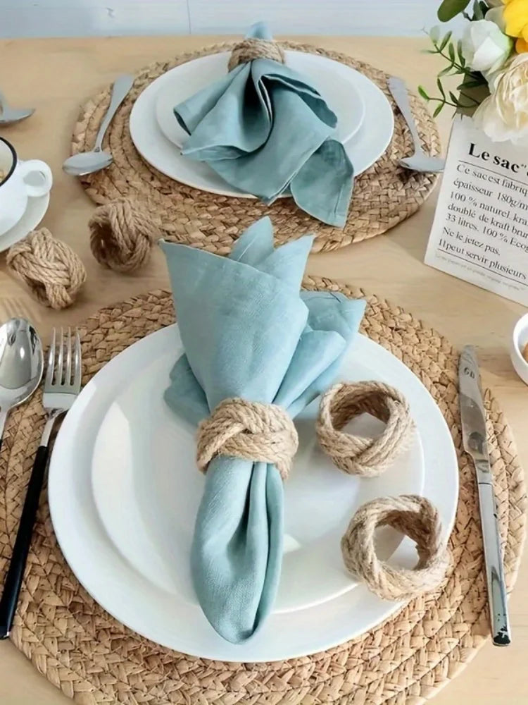 Braided Jute Napkin Rings Set of 12, product photo 3