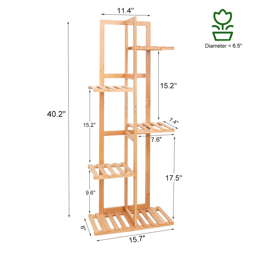 Bamboo Corner Plant Stand, Tall Tiered Plant Shelf for Indoor Plants and Flower Pots, 5 or 6 Tiers