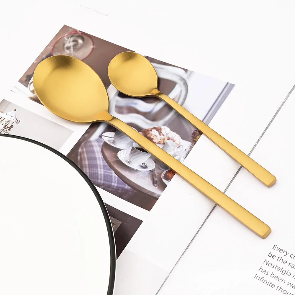 Matte Stainless Steel Cutlery Set of 4, Knife, Fork, Spoon and Teaspoon, Gold, Silver, Black or Rose Gold