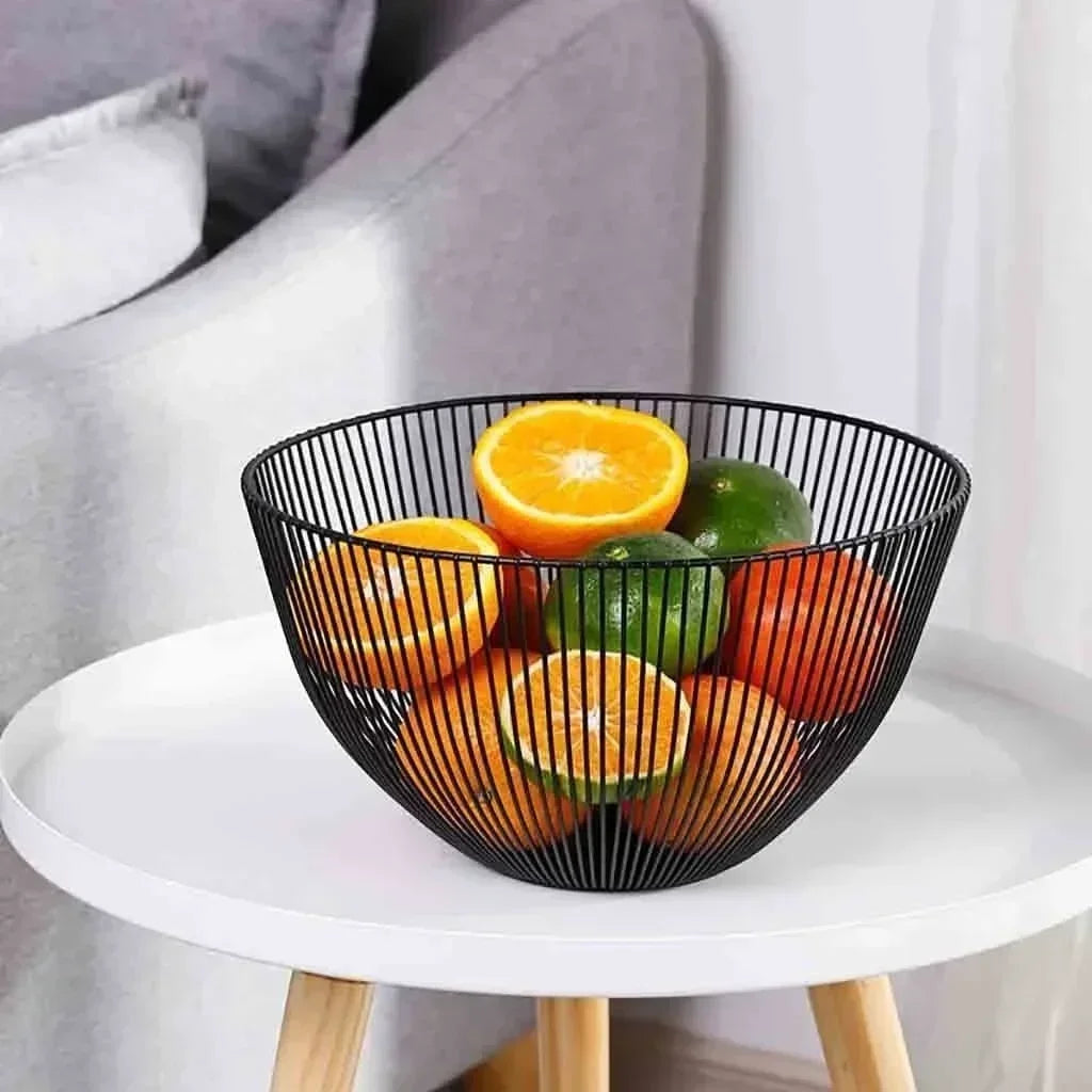 Metal Wire Fruit Bowl, Modern Countertop Basket for Fruit, Bread and Snacks, Black or White