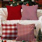 Red and White Christmas Pillow Cover, Buffalo Check, Gingham, Stripe or Solid Red Throw Pillow Case for Sofa and Bed