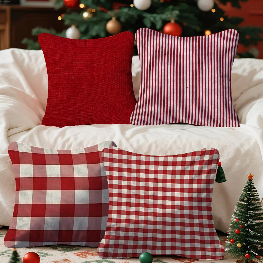 Red and White Christmas Pillow Cover, Buffalo Check, Gingham, Stripe or Solid Red Throw Pillow Case for Sofa and Bed