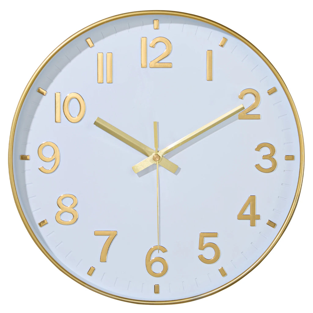 Retro Wall Clock with Raised Numbers, Silent Quartz Clock for Living Room and Kitchen, 25 cm, Emerald Green, Olive Green, Black or White and Gold