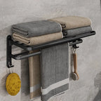 Black Wall-Mounted Towel Rack with Shelf, 50 cm Foldable Towel Holder with Hooks