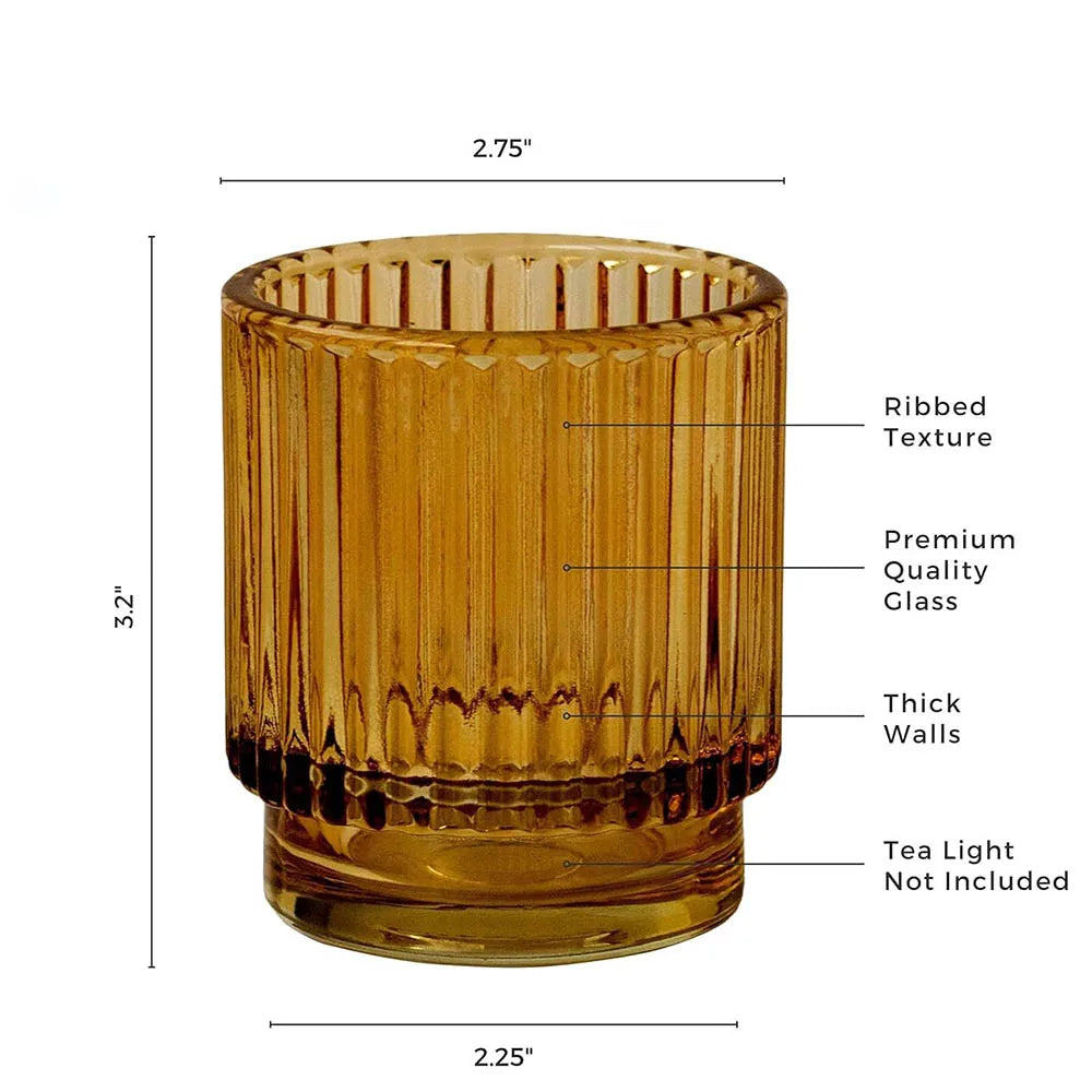 Ribbed Amber Glass Tealight Holders, Vintage Votive Candle Holders for Table and Shelf, Set of 2, 4 or 6