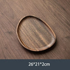 Walnut-Tone Wooden Serving Tray, Leaf, Oval, Square or Rectangle Platter for Tea, Snacks and Desserts