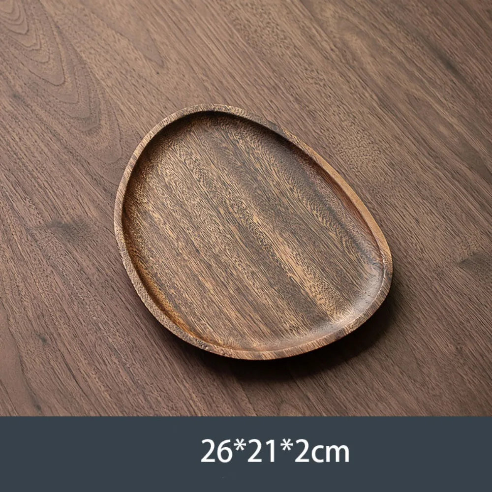 Walnut-Tone Wooden Serving Tray, Leaf, Oval, Square or Rectangle Platter for Tea, Snacks and Desserts