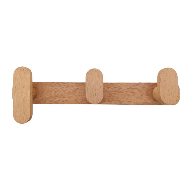 Wooden Wall Hooks, No-Drill Nordic Clothes and Hat Hooks for Entryway and Bedroom, 3 to 6 Hooks