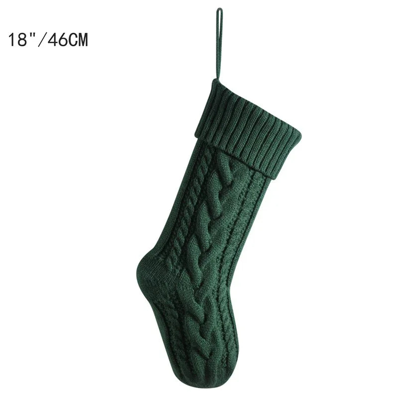 Cable Knit Cotton Christmas Stocking, Green Holiday Stocking for Fireplace and Mantel