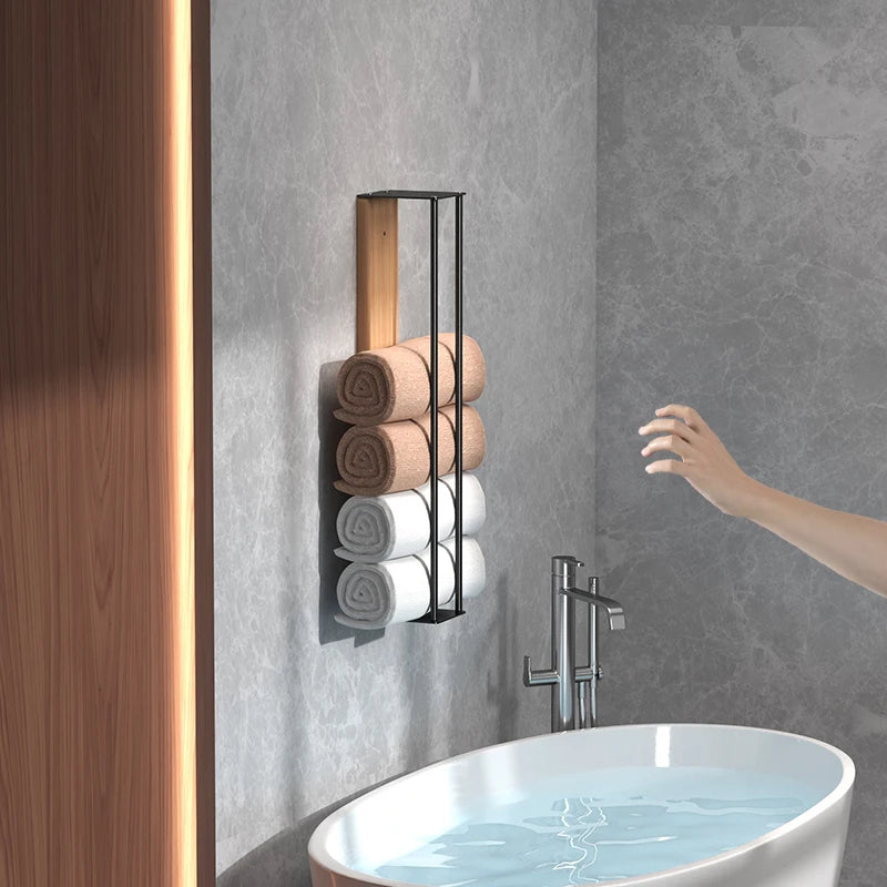 Wall-Mounted Rolled Towel Rack, Decorative Bathroom Towel Storage, No Drilling Needed, 40 or 50 cm