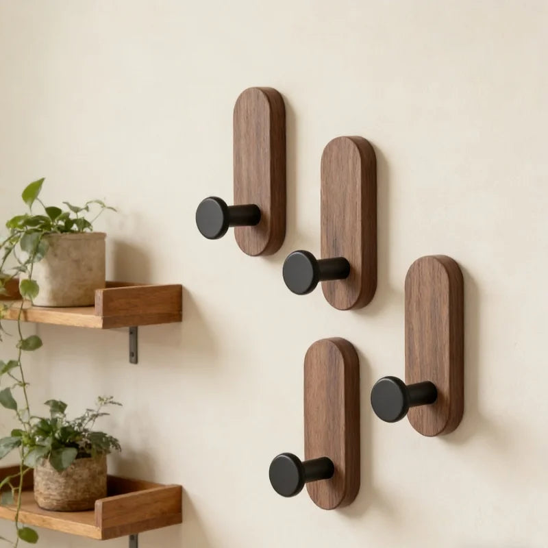 Walnut Wood Wall Hooks Set of 2, product photo 1