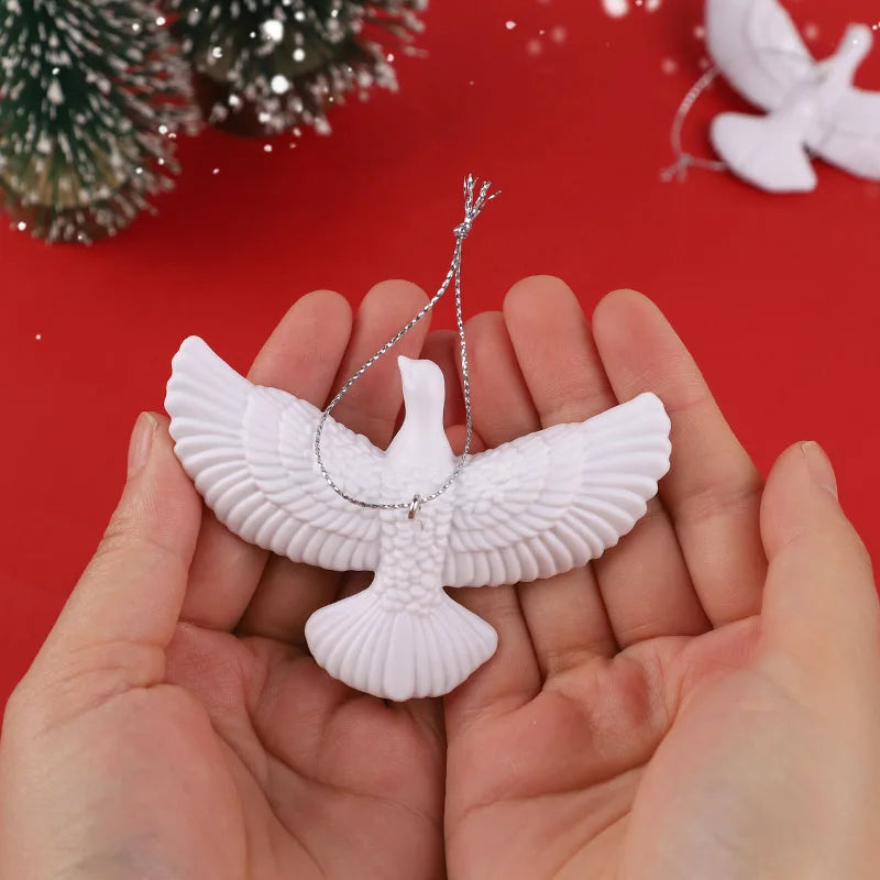 White Dove Christmas Ornaments Set of 2, Bird Tree Decorations for Christmas Tree and Wreaths