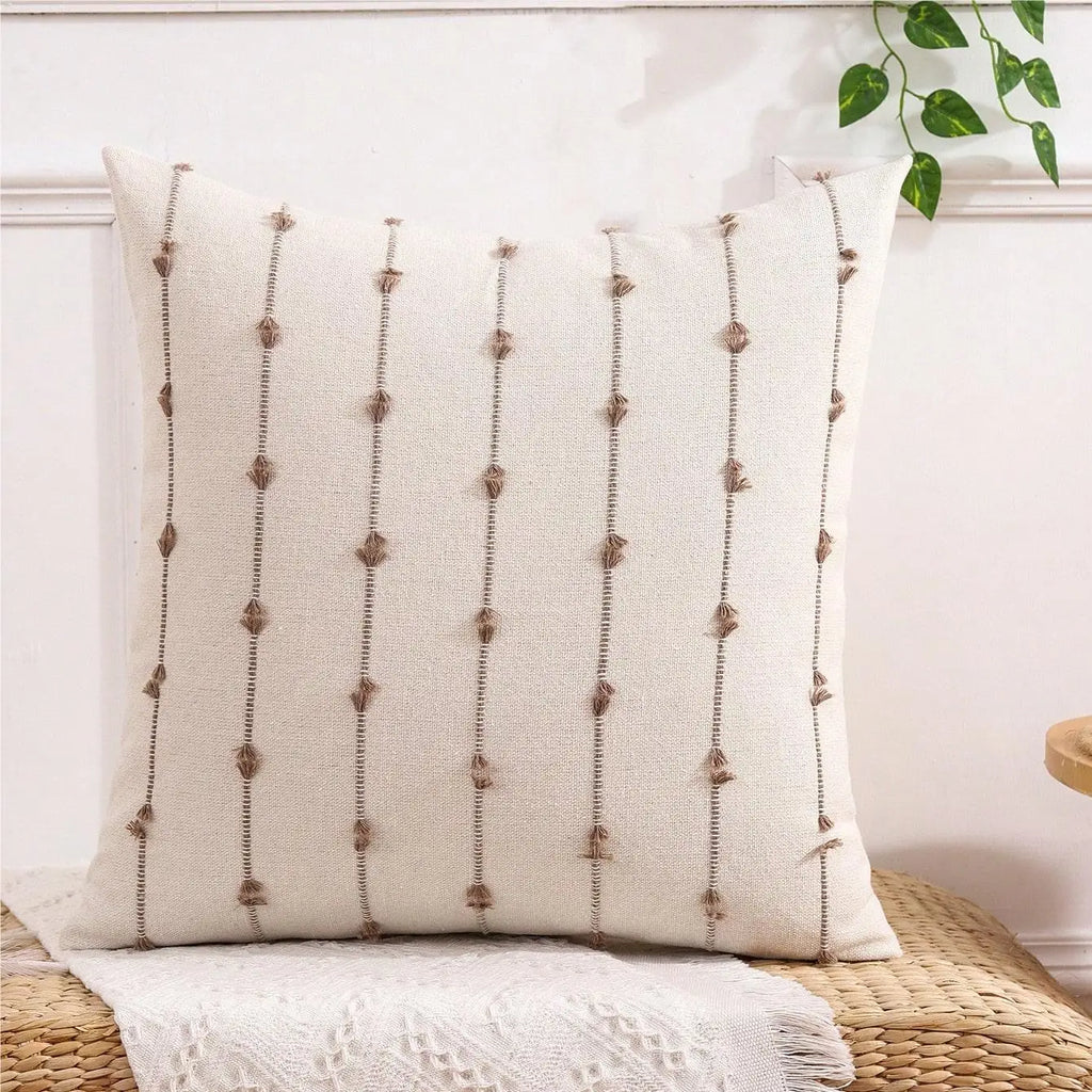 Bohemian Striped Pillow Cover, Linen-Look Throw Pillow Case for Sofa and Bed, 45 x 45 cm