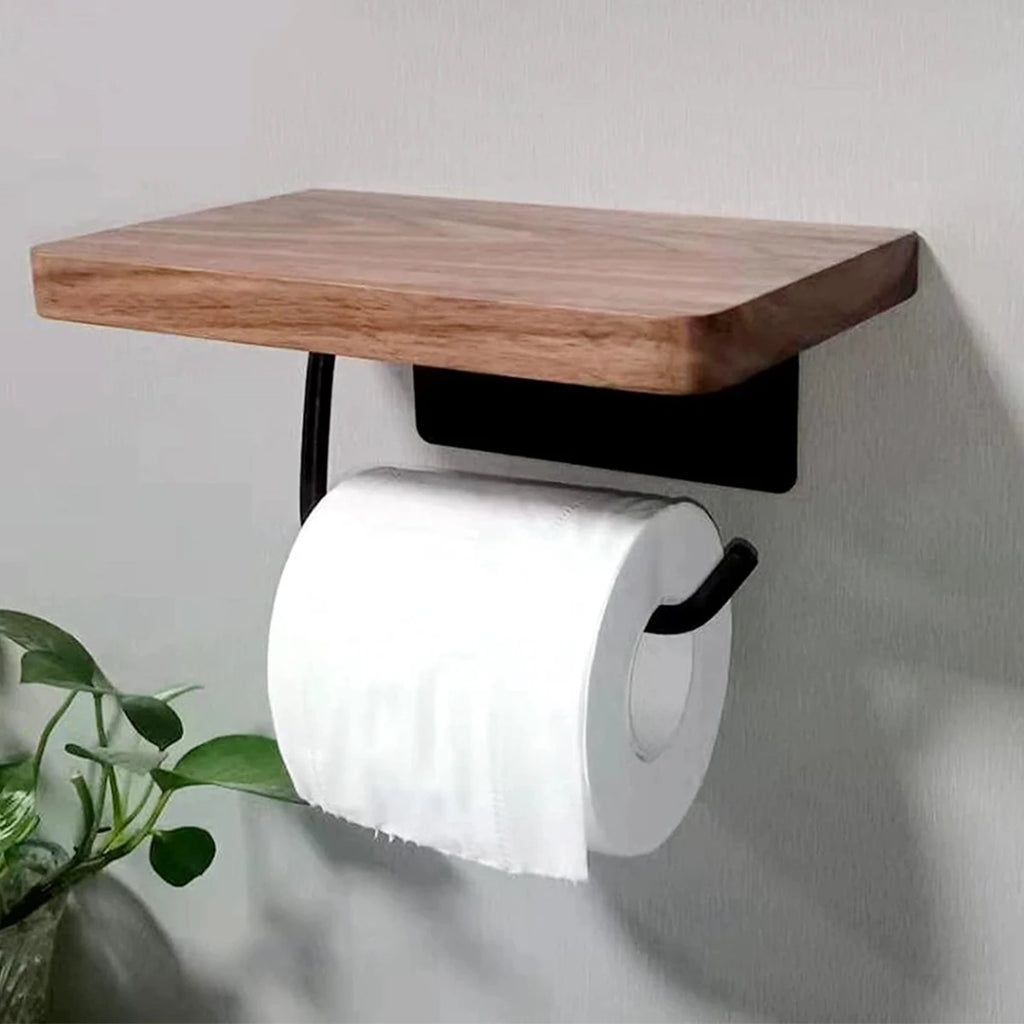 Walnut Shelf Toilet Paper Holder, product photo 1