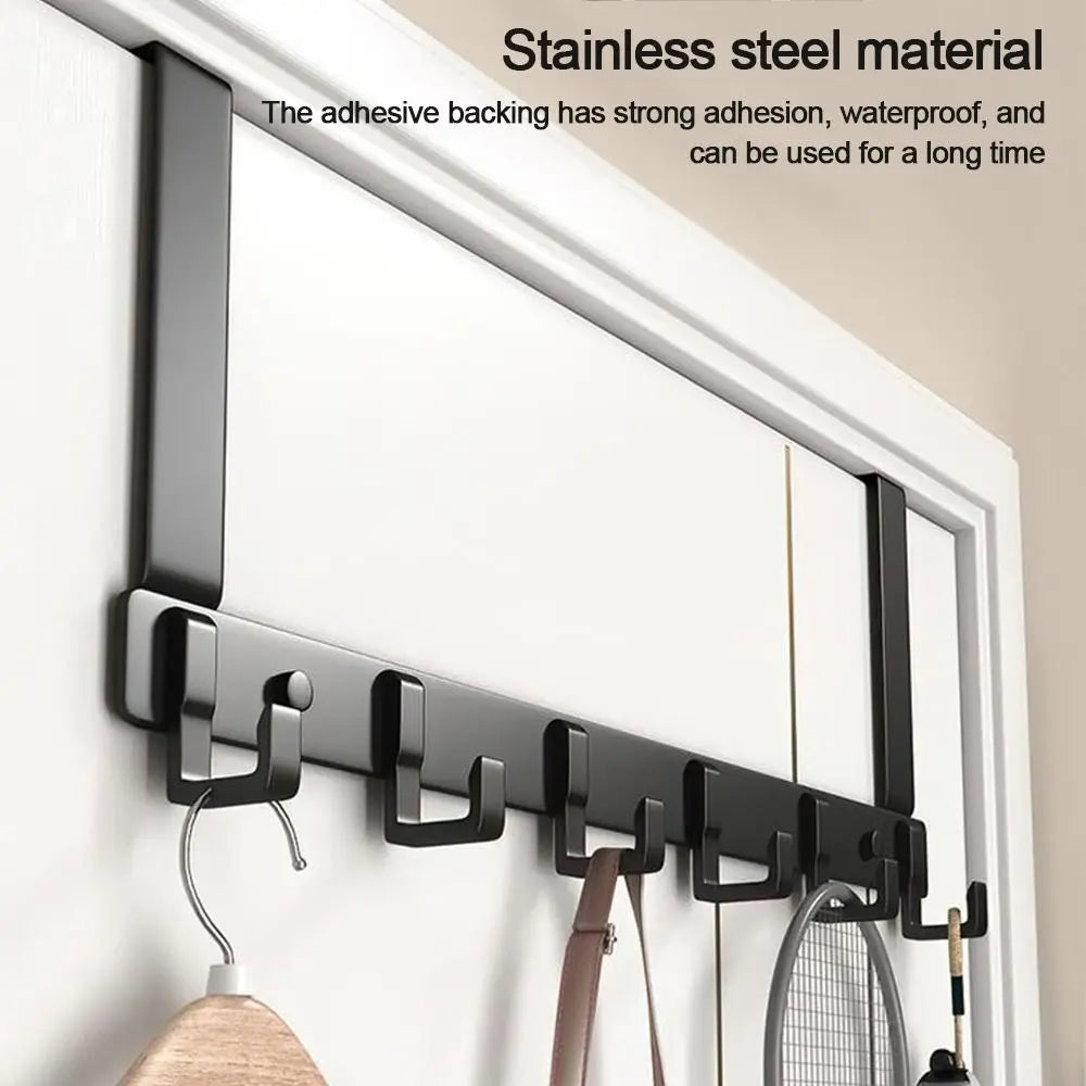 Over-the-Door Hooks with 6 Hooks, Metal Door Hanger for Coats, Towels and Bags, White or Black