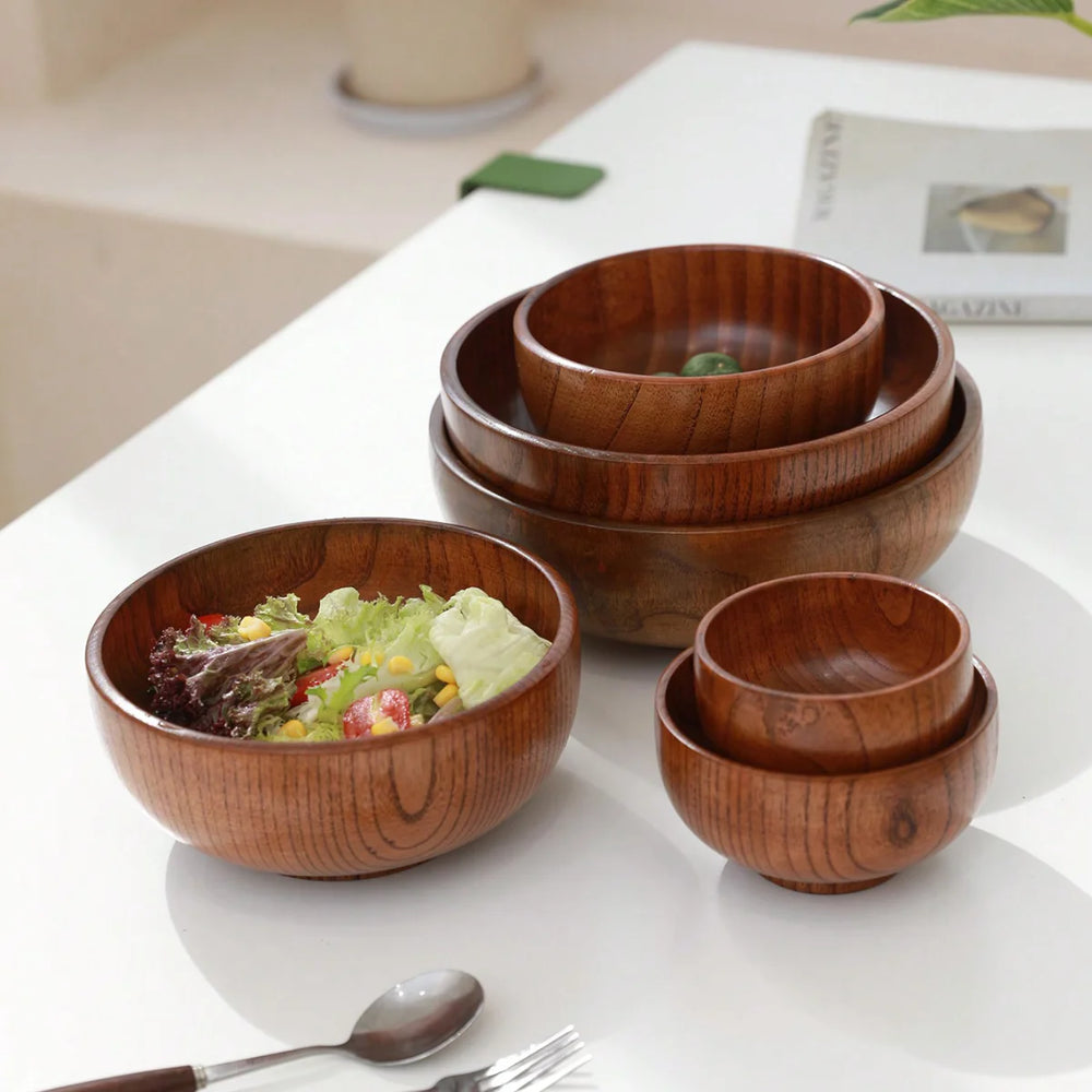Stackable Solid Wood Bowl, Natural Wooden Salad, Soup and Rice Bowl for Dining Table and Kitchen
