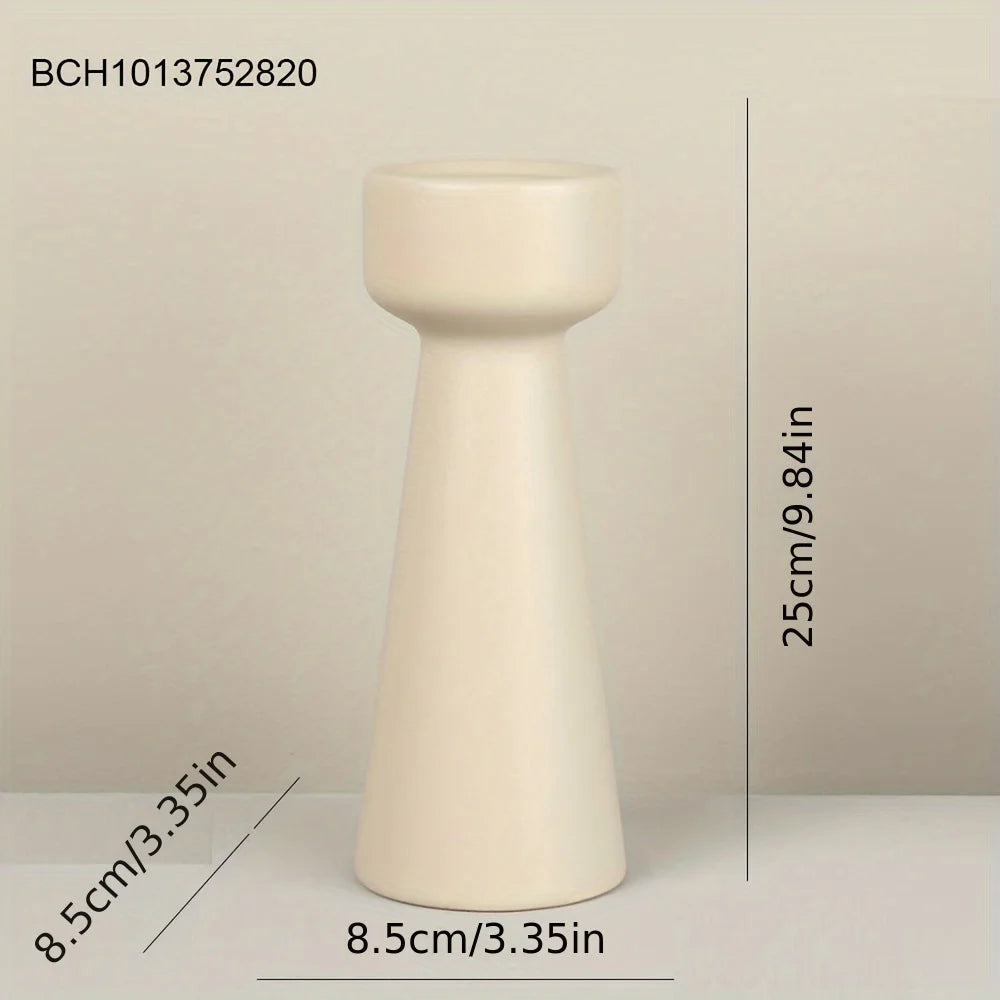 Cylinder Ceramic Candle Holders, Concrete-Look Pillar Candle Stands for Table and Mantel, Cream or Grey, 20 or 25 cm