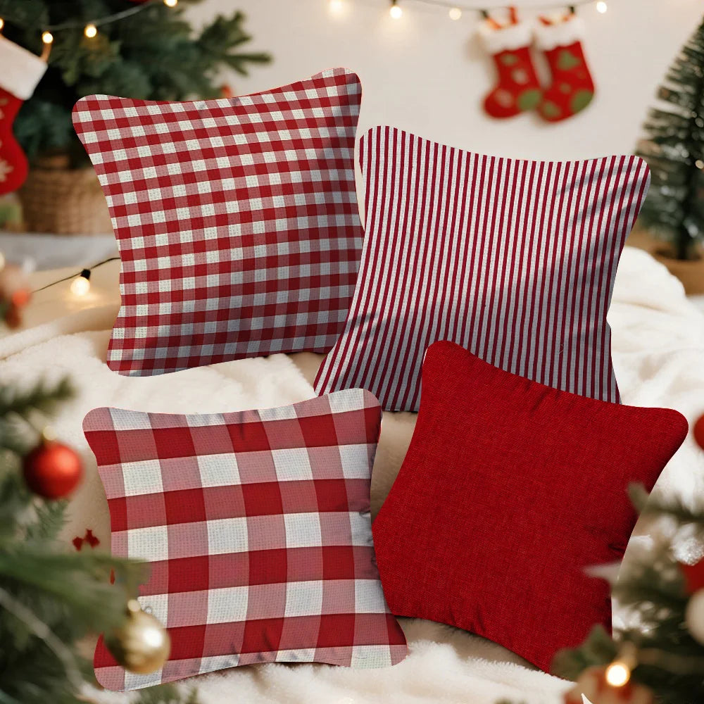 Red and White Christmas Pillow Cover, Buffalo Check, Gingham, Stripe or Solid Red Throw Pillow Case for Sofa and Bed