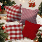 Red and White Christmas Pillow Cover, Buffalo Check, Gingham, Stripe or Solid Red Throw Pillow Case for Sofa and Bed