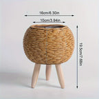 Woven Rattan-Look Planter with Wooden Legs, Plant Basket for Indoor Plants and Storage, Cylinder or Round