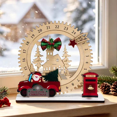 Wooden advent calendar with Santa truck
