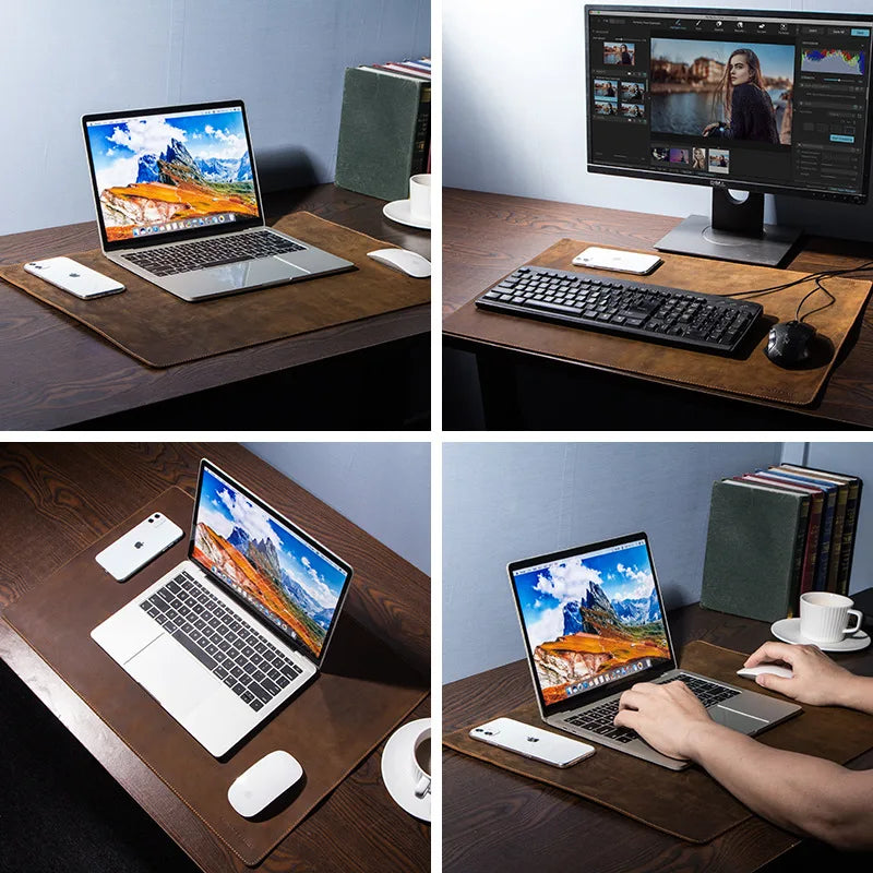 Genuine Leather Desk Pad, Cowhide Desk Mat for Office and Home Desk, Three Sizes