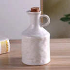 Ceramic Oil Bottle, 400 ml Pottery Dispenser for Olive Oil, Vinegar and Soy Sauce, Green or White