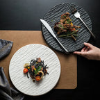 Stone Grain Ceramic Dinner Plate, Rustic Stoneware-Look Serving Plate for Steak, Pasta and Salad, Black or White, Two Sizes